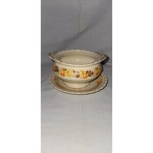 Vintage Myott Staffordshire Ceramic Cream Soup Bowl Cup & Saucer Set Leaf Floral